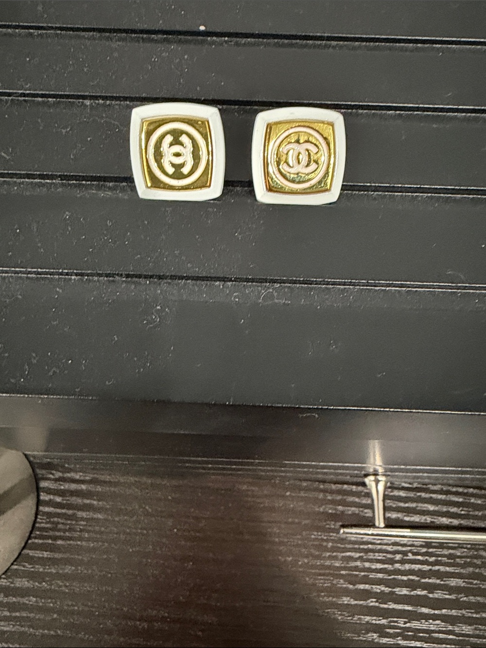 CHANEL White and Gold Square CC button